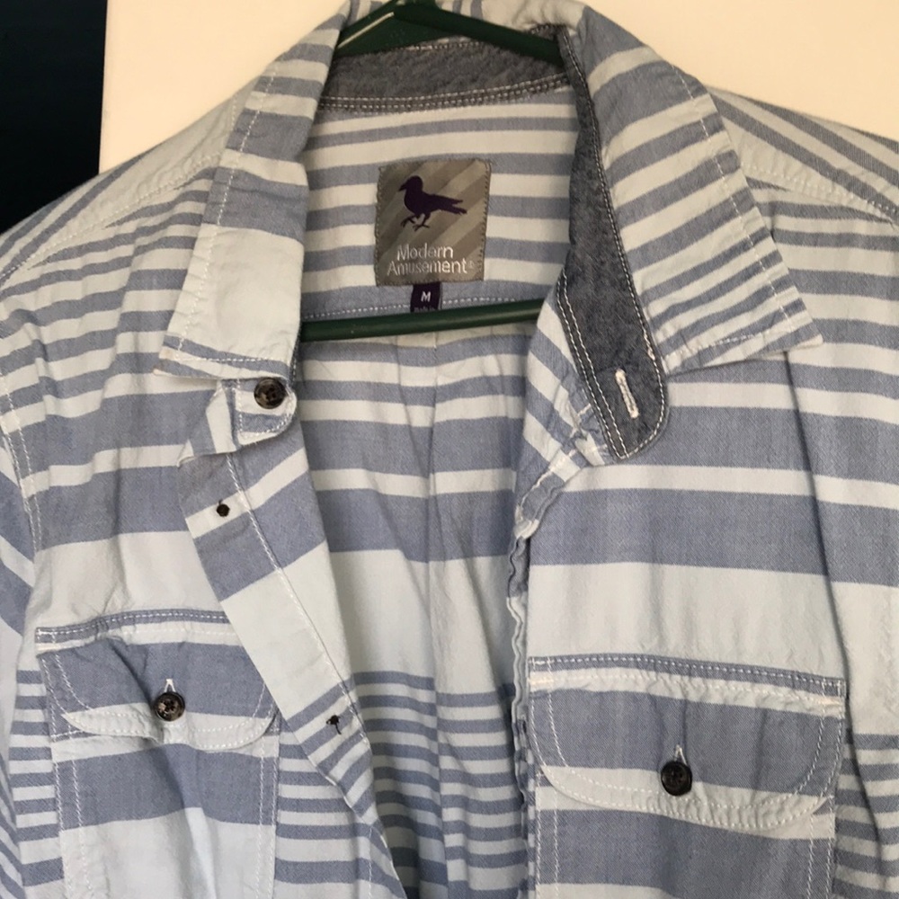 Modern Amusement Blue Striped Button Up